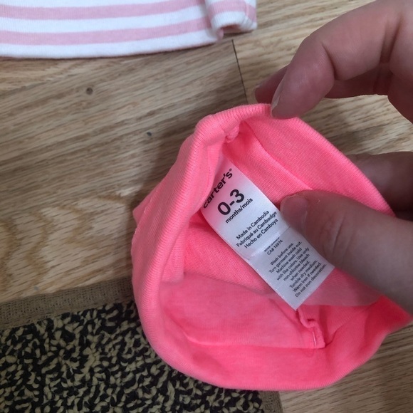 Carter’s & Gerber Baby Hat Bundle Neon Pink Striped Floral Baby Girl Cap - Picture 7 of 10